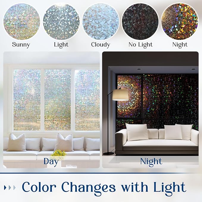 Haton Window Privacy Film, Rainbow Stained Glass Window Clings, 3D Decorative - Image 4