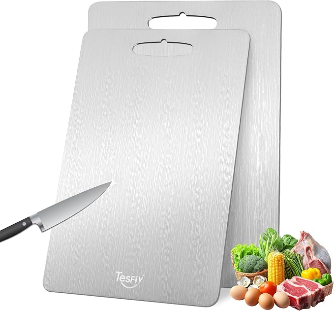 2 Pack Titanium Cutting Board-100% Pure Titanium Cutting Boards by TESFLY