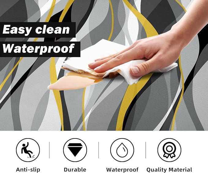 Kitchen Mats for Floor Modern Abstract kitchen rugs Grey and Yellow Stripe Anti - Image 4