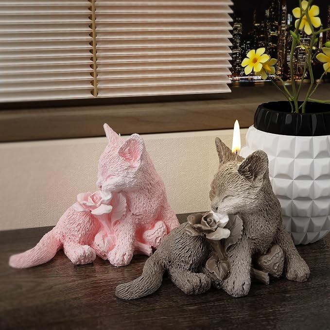 Rose Cat Candle Animal Resin Casting Soap Making Molds Silicone - Image 3