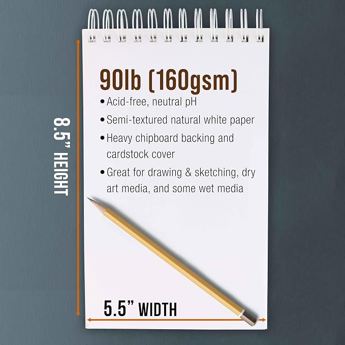 U.S. Art Supply 5.5”x8.5 Premium Heavy-Weight Paper Spiral Bound Sketch Book: - Image 3