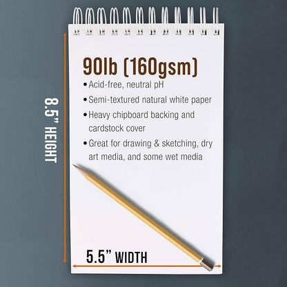U.S. Art Supply 5.5”x8.5 Premium Heavy-Weight Paper Spiral Bound Sketch Book: - Image 3