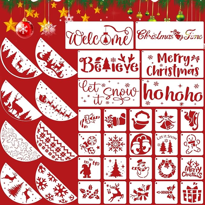 34pcs Christmas Stencils for Painting On Wood Reusable Xmas Stencils Set by Unknown