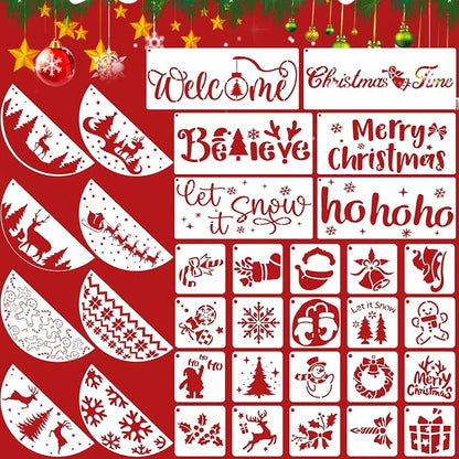 34pcs Christmas Stencils for Painting On Wood Reusable Xmas Stencils Set by Unknown