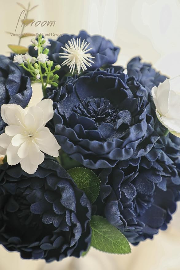 Floroom Artificial Flowers 16pcs 4" Navy Blue Blooming Peonies Real Looking - Image 5