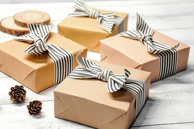 CT CRAFT LLC Ivory Cotton Black Stripes Ribbon 1.5" x 10 Yards - Image 2