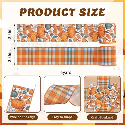 2 Rolls Fall Pumpkin Craft Ribbons - Image 2