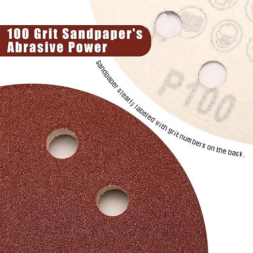 100 Grit 5 Inch Sanding Discs Hook and Loop Sandpaper - Image 2