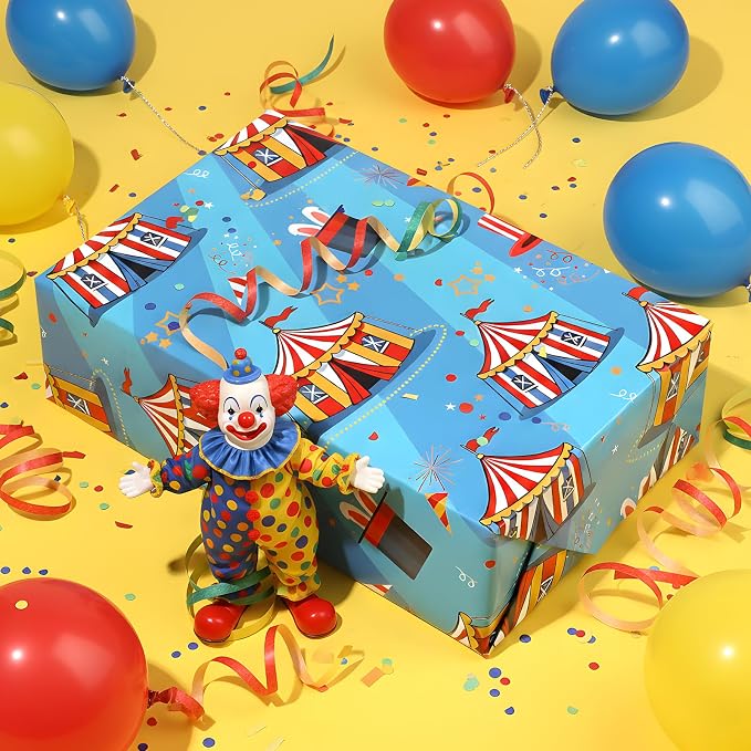 Pineraap 12 Sheets Circus Wrapping Paper, Cute Circus Acrobatic Clown Ferris - Image 6