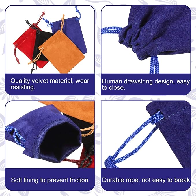 Shappy 16 Pieces Mini Dice Bags Velvet Drawstring Bag 4.1 x 3.3 Inch Drawstring - Image 5