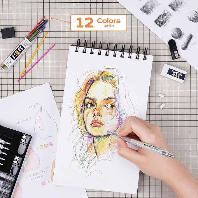 Nicpro Metal Mechanical Pencil Set, 0.9 mm & 2mm Graphite Lead Holder - Image 4
