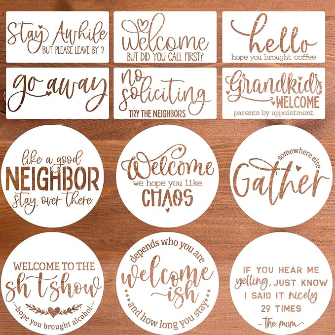 Funny Welcome Stencils for Painting Sarcastic Round Stencil Large Gather Stay by zosylley