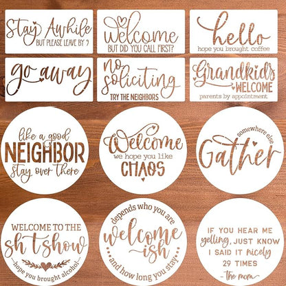 Funny Welcome Stencils for Painting Sarcastic Round Stencil Large Gather Stay by zosylley
