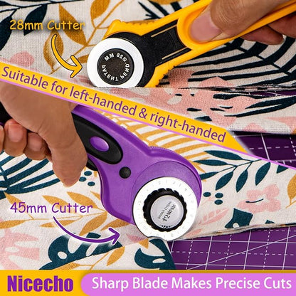 Rotary Cutter Set, Nicecho Sewing Quilting Supplies, 45mm & 28 mm Fabric Cutters - Image 2