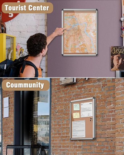 26"x20" Enclosed Bulletin Board, Lockable Weather-Resistant Aluminum Cork - Image 8