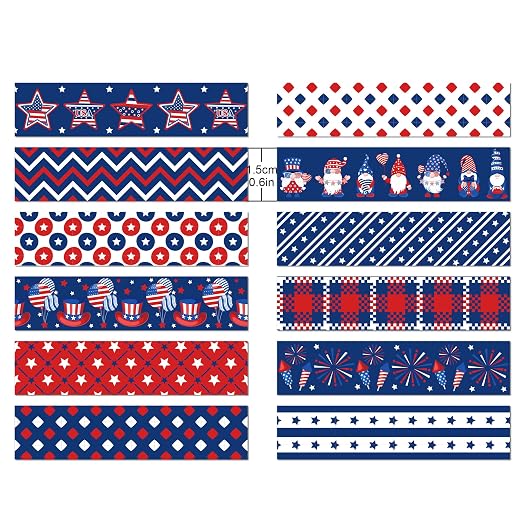 Washi Tape 12 Rolls Washi Tape Set Patriotic Packing Tape American Flag Washi - Image 2