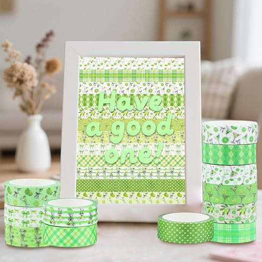 12 Rolls Greenery Washi Tape, Martini Bow Lemon Masking Tape, Checkered Martini - Image 6