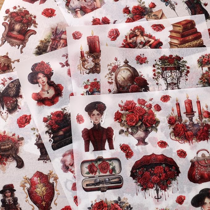Vintage Ephemera Sticker 24 Sheets precut 300 washi Stickers Paper Journal - Image 7