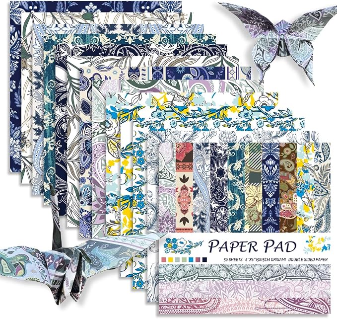 Square Origami Paper 6x6 Double Sided 50 Sheets 50 Colors 70GSM Origami Kit by Mifuner