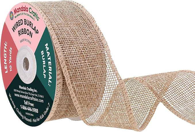 Mandala Crafts Natural Burlap Wired Ribbon 1.5 Inches Wide Jute Ribbons by MandalaCrafts