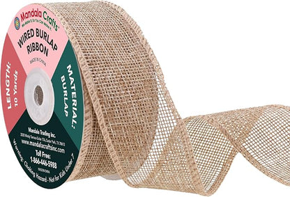 Mandala Crafts Natural Burlap Wired Ribbon 1.5 Inches Wide Jute Ribbons by MandalaCrafts