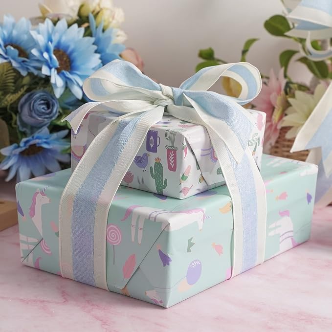 MEEDEE Blue and White Stripe Ribbon Wired Ribbon 2.5 Inch Light Blue Burlap - Image 5