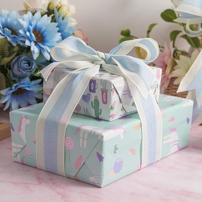 MEEDEE Blue and White Stripe Ribbon Wired Ribbon 2.5 Inch Light Blue Burlap - Image 5
