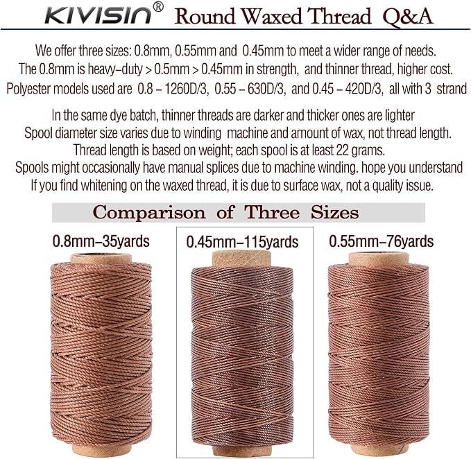 Round Waxed Thread 0.45mm 12 Neutral Colors, Thin Cord Wax Coated 3 Ply - Image 4
