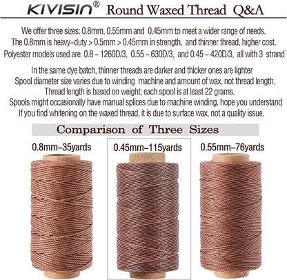 Round Waxed Thread 0.45mm 12 Neutral Colors, Thin Cord Wax Coated 3 Ply - Image 4