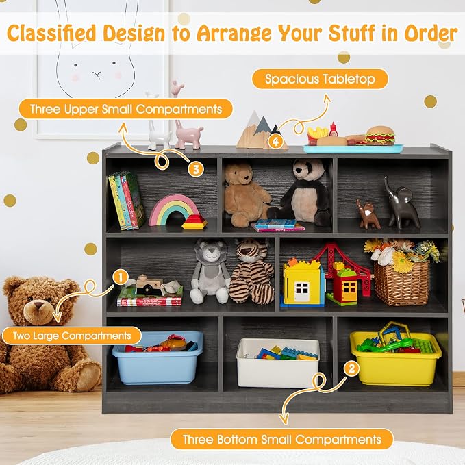 KOTEK Toy Storage Organizer, 8 Cubby Kids Bookshelf, Wooden 4-Tier Bookcase - Image 4