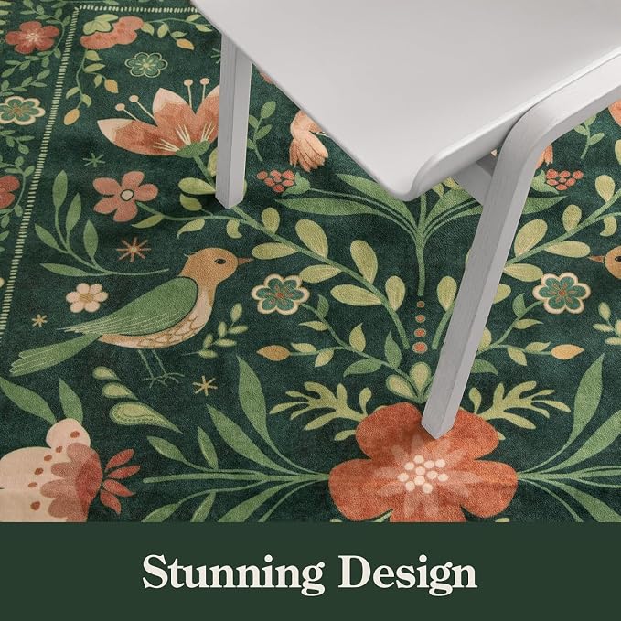 Morebes Washable Floral 5x7 Green Area Rug - Image 7