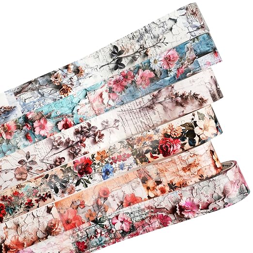 Vintage Floral Washi Tape Set – 6 Rolls, 2M Non-Repeating Flower Collage Designs by Auriicleaf