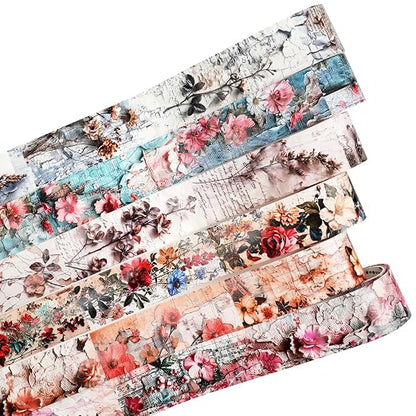 Vintage Floral Washi Tape Set – 6 Rolls, 2M Non-Repeating Flower Collage Designs by Auriicleaf