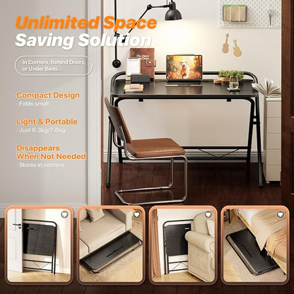 Huuger Folding Desk with 3-Level Adjustable Height and Tablet Slot, 32 Inch - Image 5