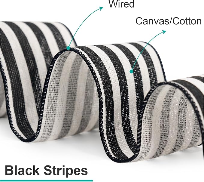 CT CRAFT LLC Striped Canvas Cotton Ribbon 2.5" x 10 Yards Ivory/Black Stripes - Image 2