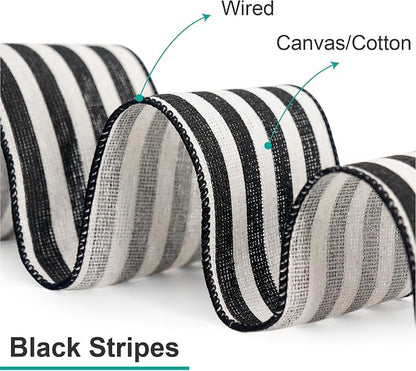 CT CRAFT LLC Striped Canvas Cotton Ribbon 2.5" x 10 Yards Ivory/Black Stripes - Image 2