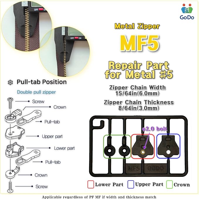 GODO MF5-2EA Metal Zipper Slider Repair Replacement Kits - Image 4