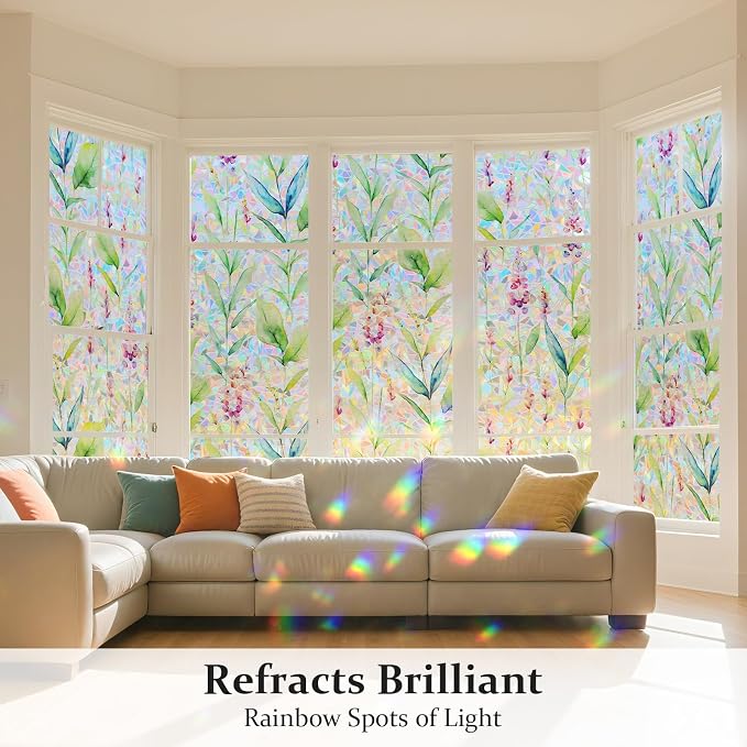 Donox Decorative Window Privacy Film, 3D Floral Stained Glass Window Film - Image 2