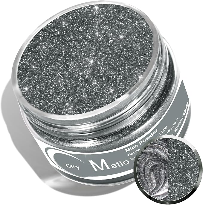 Matio Grey Mica Powder for Epoxy Resin, 1.8oz/ 50g Pearlescent Effect Mica by Matio