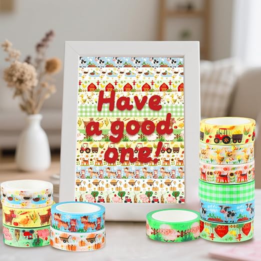 12 Rolls Farm Animals Washi Tape Set, Farmhouse Cow Sheep Pig Ducks Decorative - Image 7