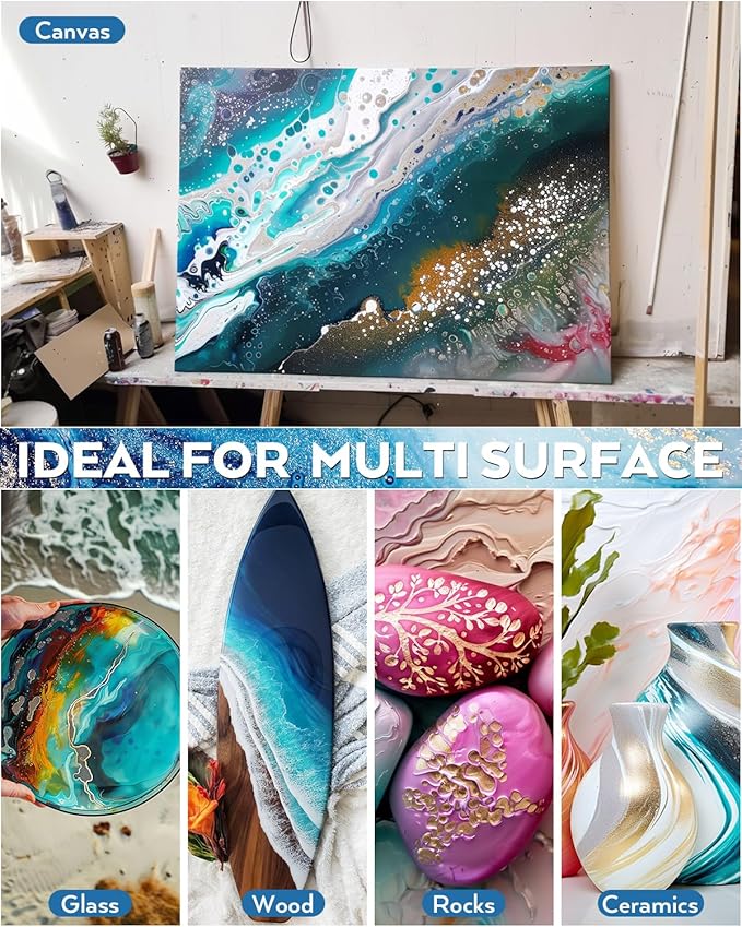 Nicpro 8 Colors 8.45oz Metallic Acrylic Pour Paint Supplies Kit, Large Volume - Image 6