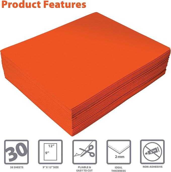 Better Office Products Orange EVA Foam Sheets, 30 Pack, 2mm Thick, 9 x 12 Inch - Image 3