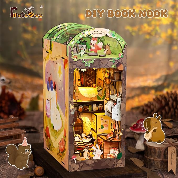 CUTEBEE Book Nook Kit, DIY Booknook Miniature House Tiny House 3D Wooden Puzzle - Image 4