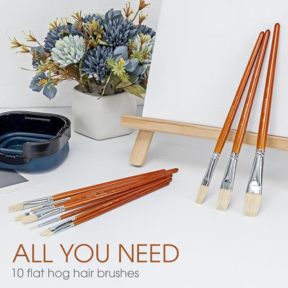 DUGATO 10pc Flat Hog Bristle Paint Brush Set - Image 2