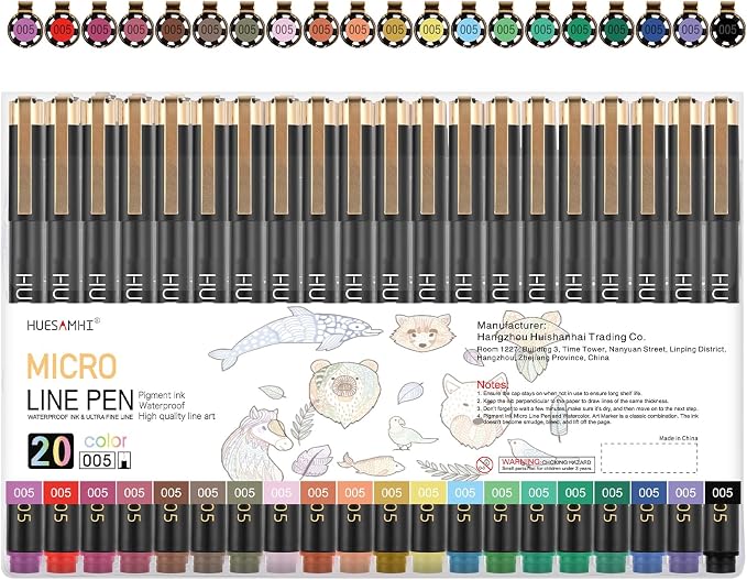 005 Micro Pen, 20 Colors Waterproof Ink 0.20mm Fine Tip FineLiner Pens by Unknown