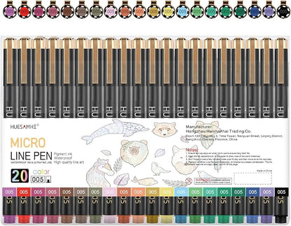 005 Micro Pen, 20 Colors Waterproof Ink 0.20mm Fine Tip FineLiner Pens by Unknown