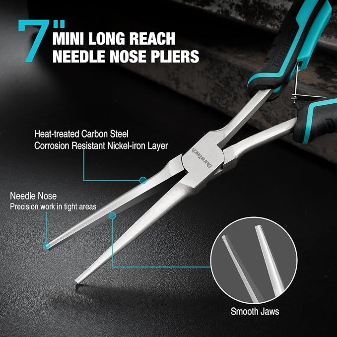 DURATECH 7" Long Reach Needle Nose Pliers, Extra Long Nose Pliers - Image 3