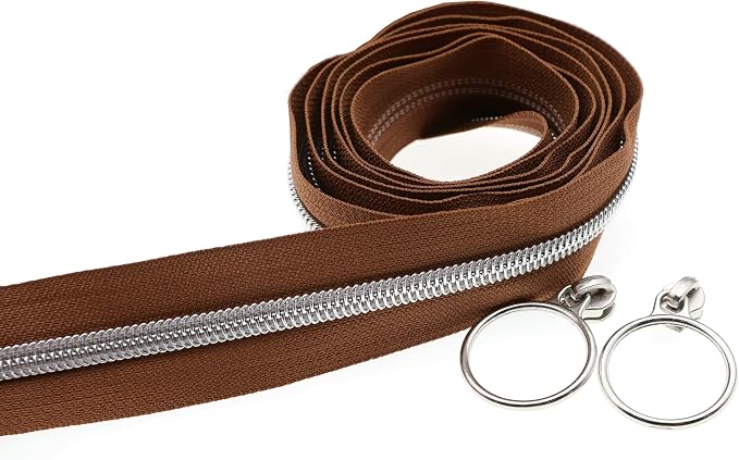 Leekayer #5 Silver Metallic Nylon Coil Zippers by The Yard Bulk 10 Yards Brown - Image 8