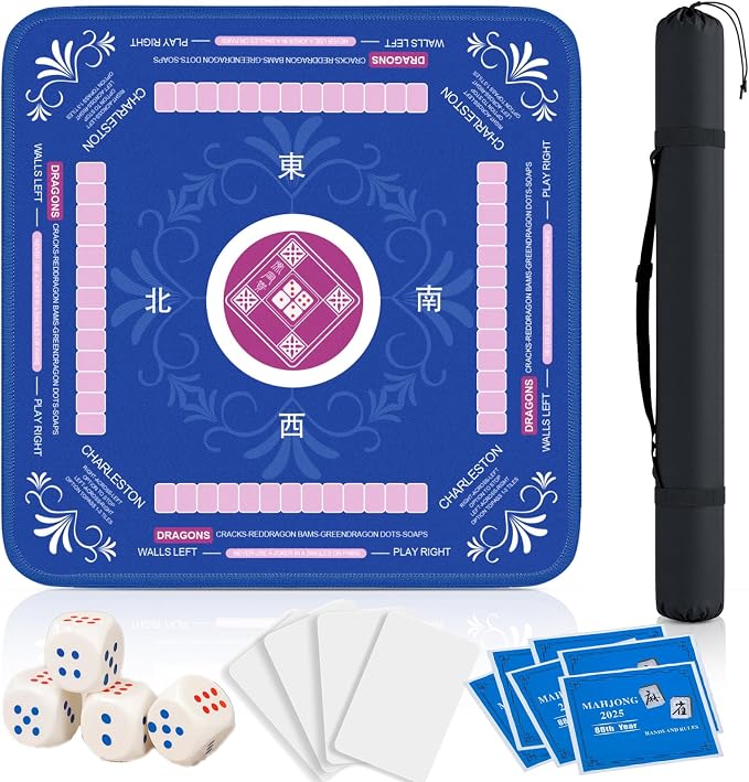 Mahjong Mat with Rules for Table with 6 Mahjong Playing Instructions, 4 Mahjong by Unknown