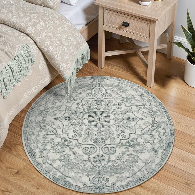 Lahome Round Rug 4ft, Soft Rug for Bedroom Machine Washable Office Circle Rug - Image 8